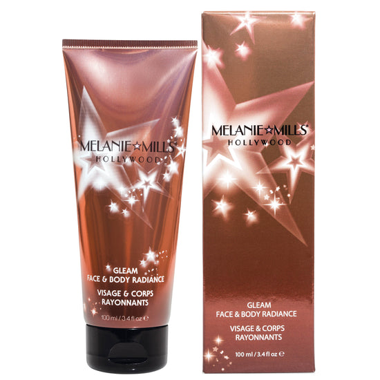 Melanie Mills Hollywood Gleam Body Radiance All In One Makeup, Moisturiser & Glow For Face & Body Peach Deluxe