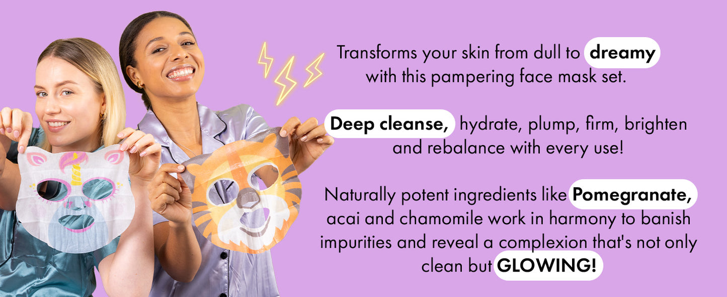 7th Heaven Go Wild Animal Face Sheet Mask Gift Set – 5 Fun Hydrating Masks for Kids with Coconut, Apple, Aloe & Banana – Gentle on Sensitive Skin, Perfect for Sleepovers & Party Bags – Cruelty-Free