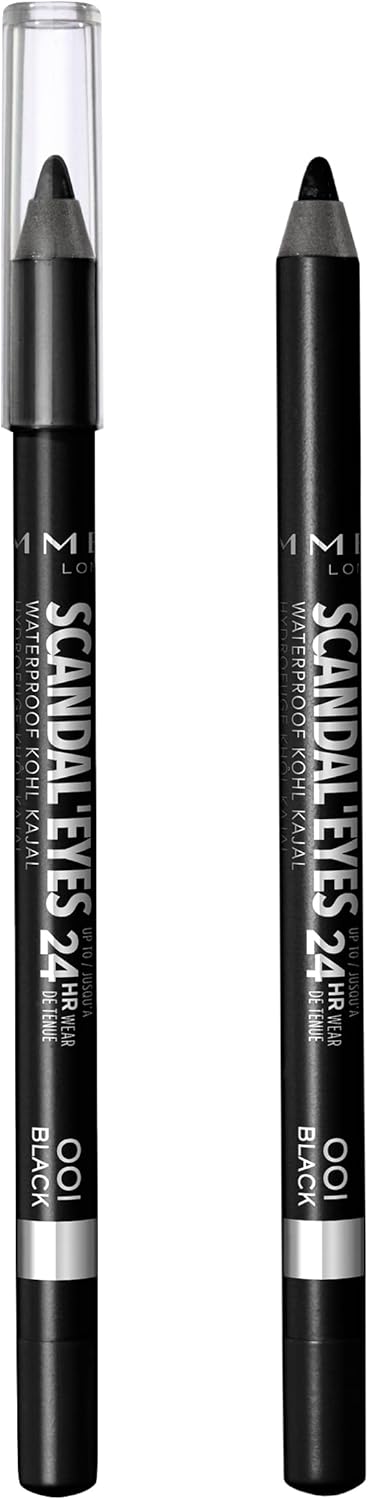 Rimmel London Scandal'eyes Eyeliner - Waterproof Khol - 24hr Wear, Smudge-proof - Ultra Smooth & Creamy Formula - High Intensity Colour - 001 Black - 1.3g