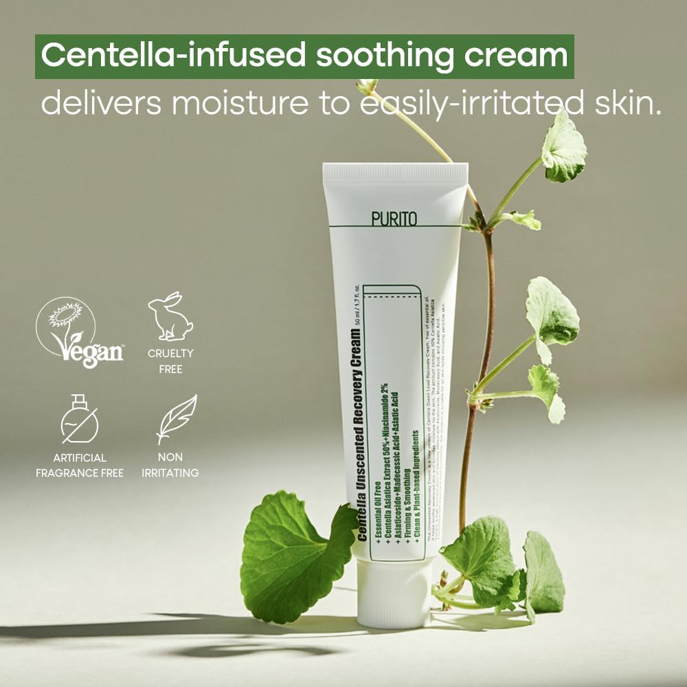 PURITO Centella Unscented Recovery Cream 50ml / 1.7 fl.oz Witch Hazel-free, Vegan, Skin barrier