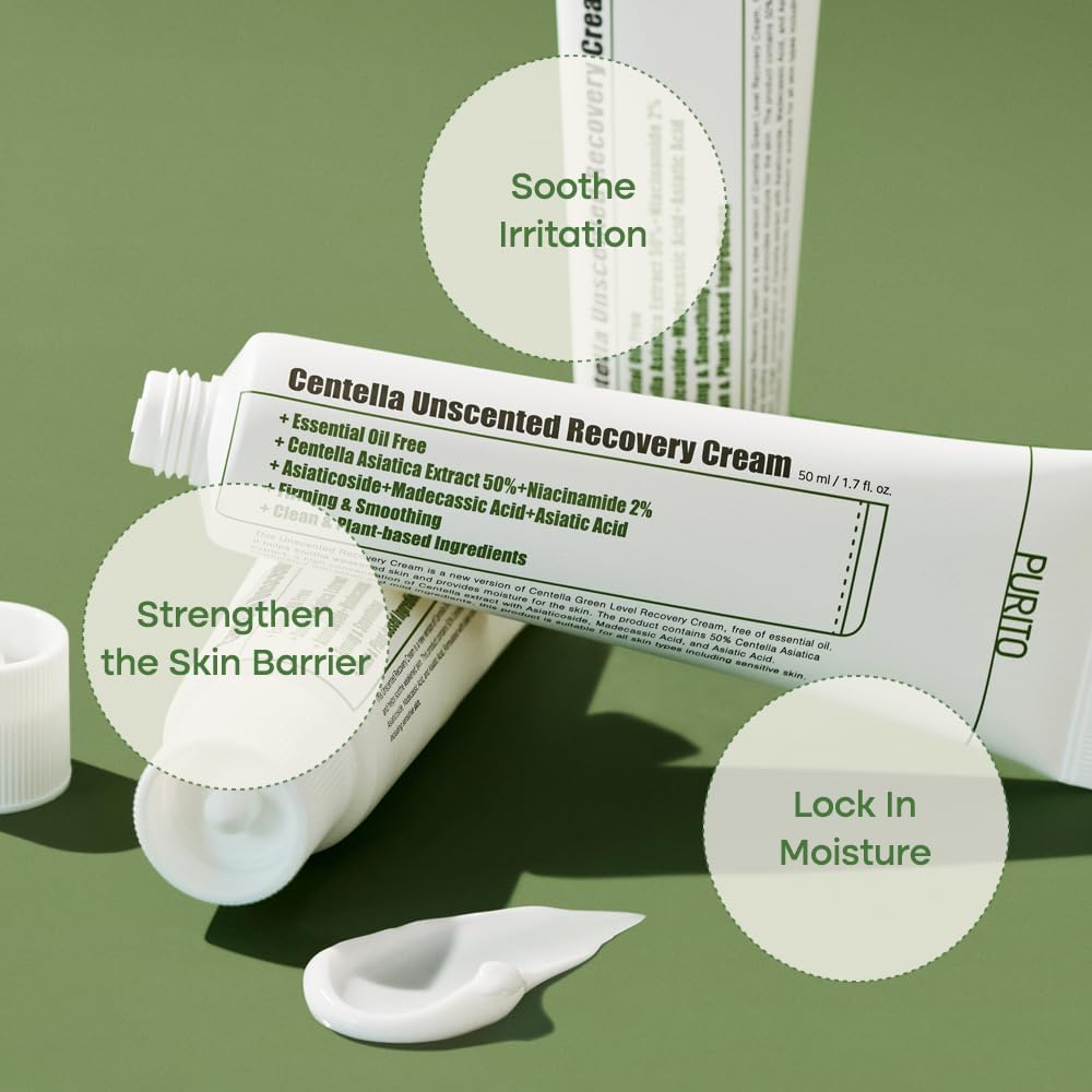 PURITO Centella Unscented Recovery Cream 50ml / 1.7 fl.oz Witch Hazel-free, Vegan, Skin barrier