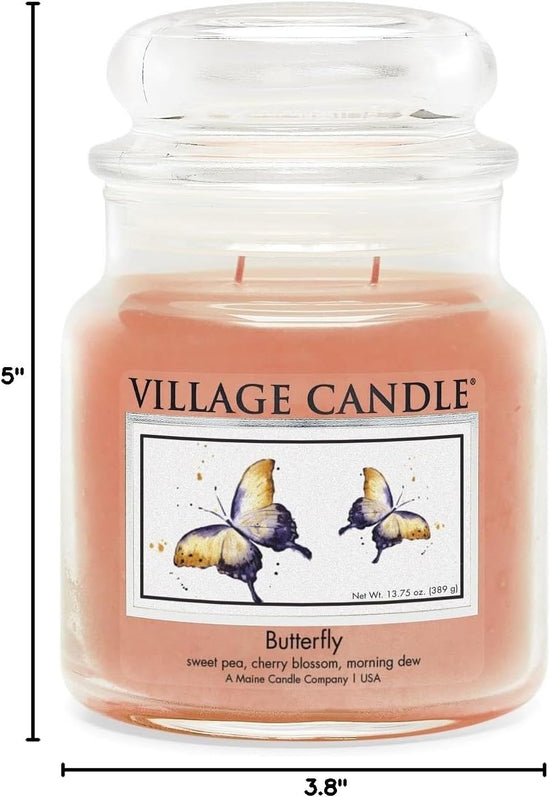 Village Candle - Butterfly - Medium Glass Dome