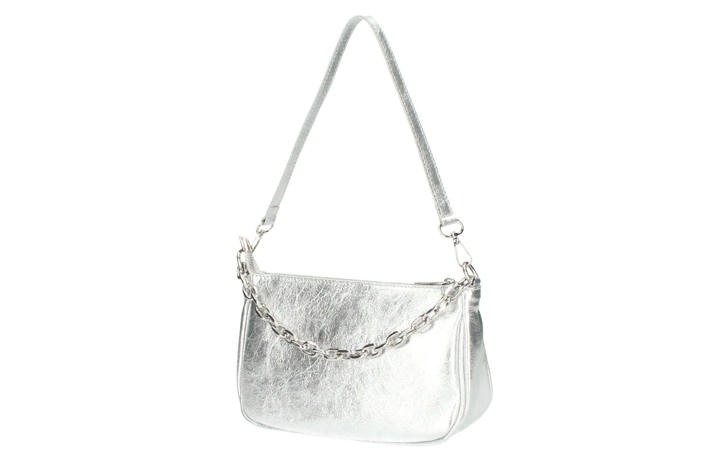 Italian Leather Kelly Shoulder Bag in Silver