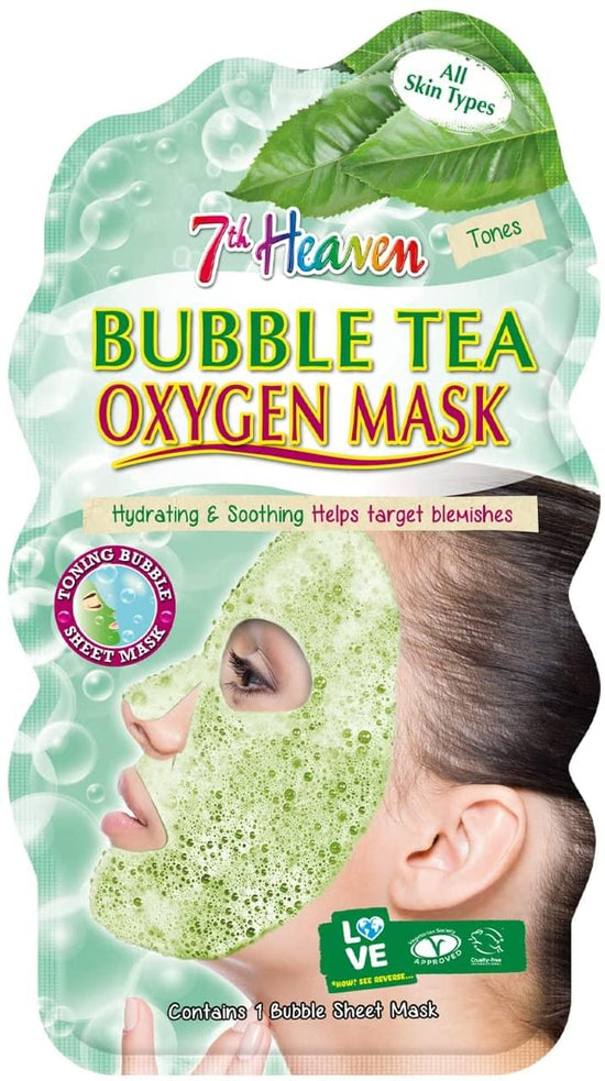 7th Heaven Bubble Tea Oxygen Mask Infused with Green Tea and Centella Asiatica to Hydrate, Soothe and Help Target Blemishes