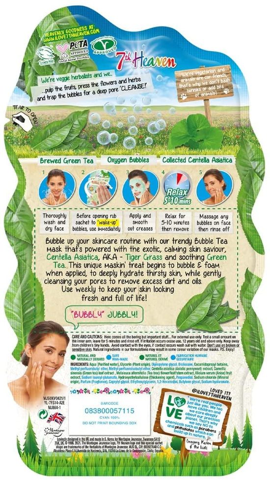 7th Heaven Bubble Tea Oxygen Mask Infused with Green Tea and Centella Asiatica to Hydrate, Soothe and Help Target Blemishes