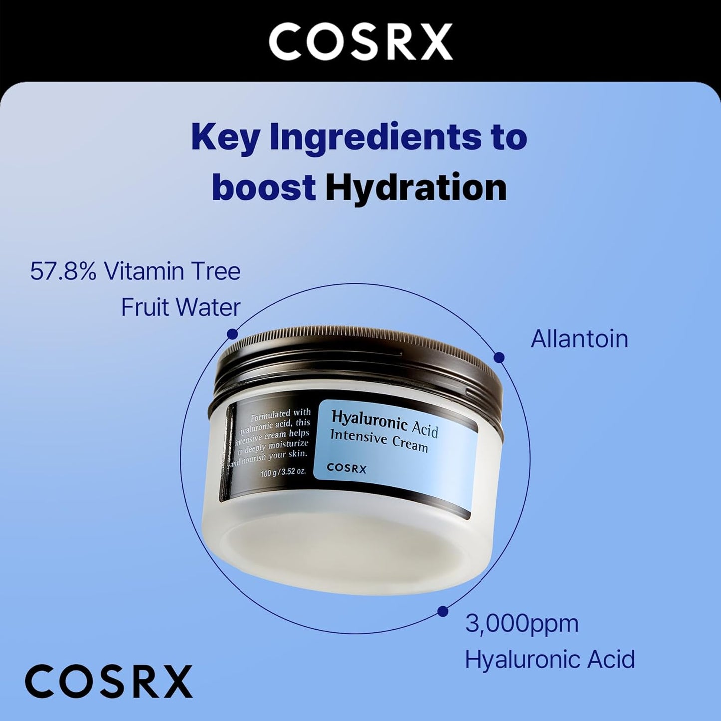 COSRX Hyaluronic Acid Face Moisturizer, 3.52 Oz, Mothers day gifts for mom, Korean Moisturizer Cream, Day & Night Cream for Face, Korean Skin Care for Dry, Oily Skin