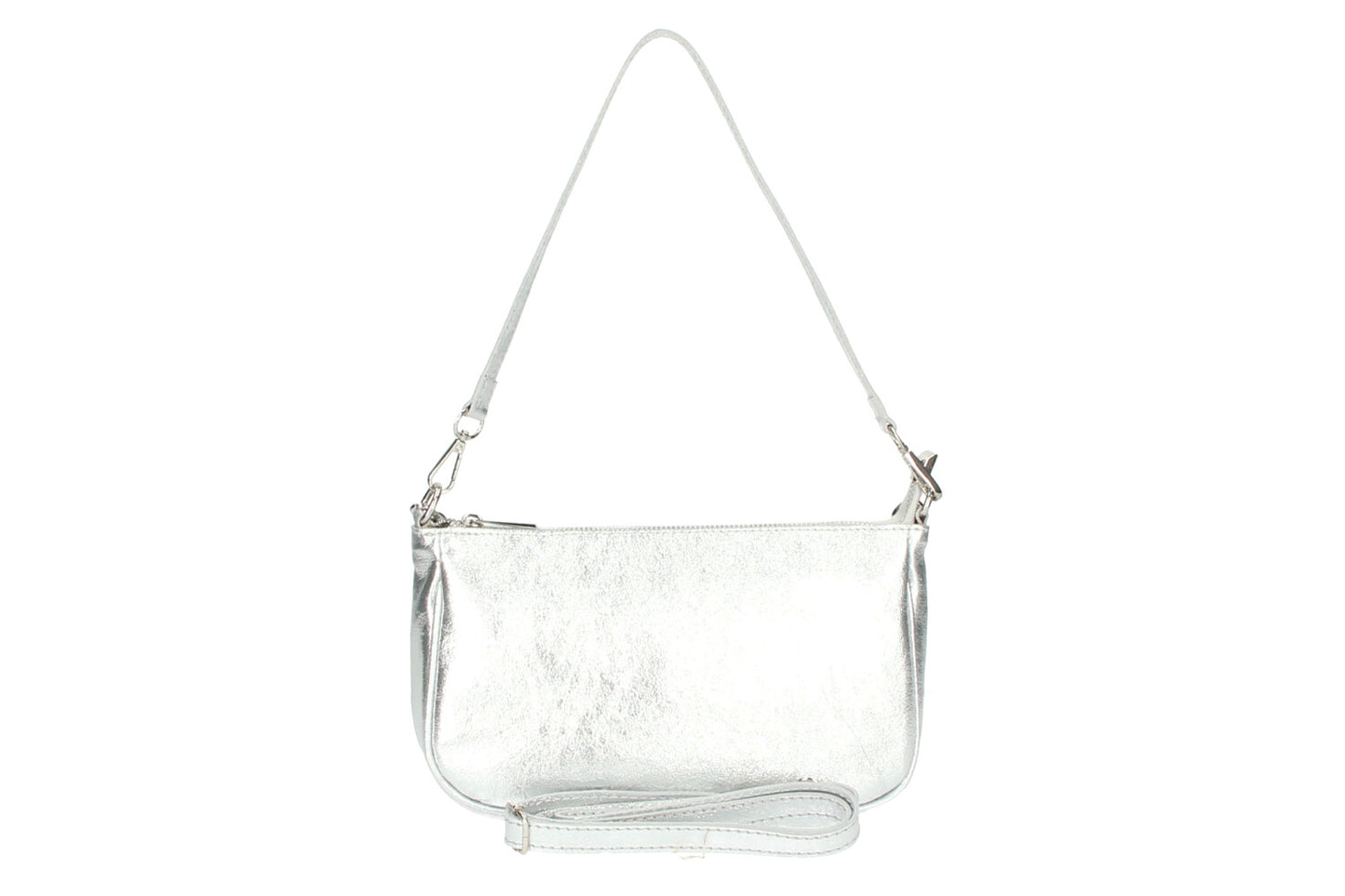 Italian Leather Kelly Shoulder Bag in Silver
