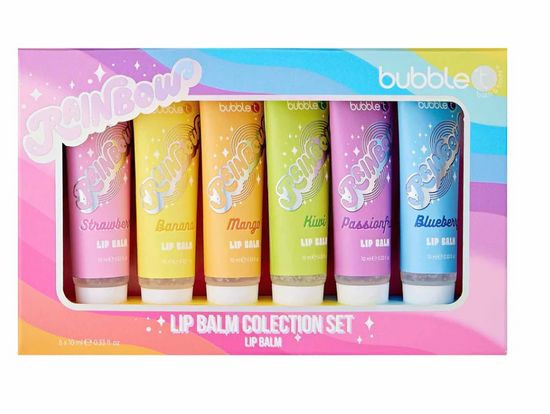 Bubble T Rainbow Lip Balm Collection Set – 6 Fruity  Flavours