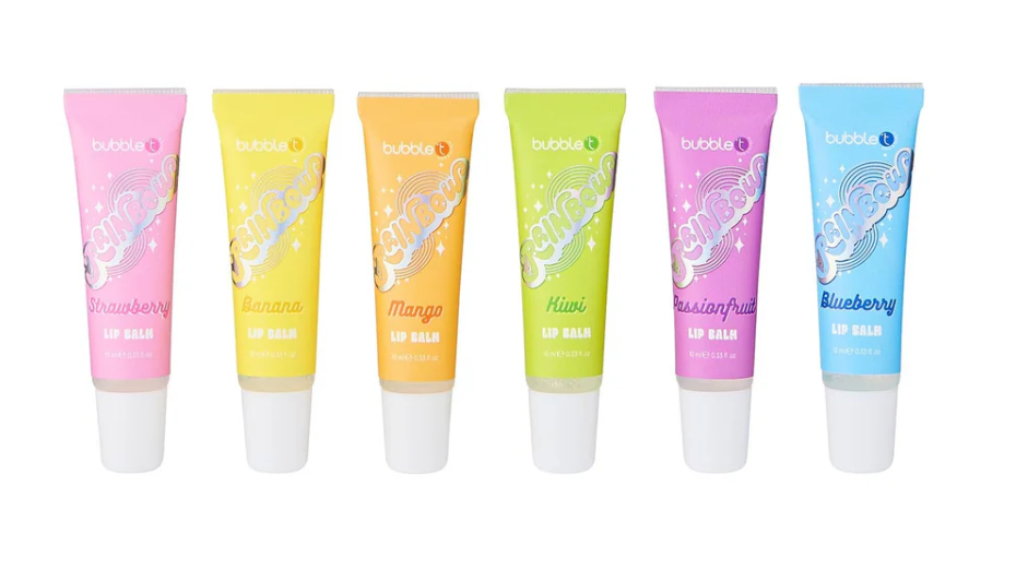 Bubble T Rainbow Lip Balm Collection Set – 6 Fruity  Flavours
