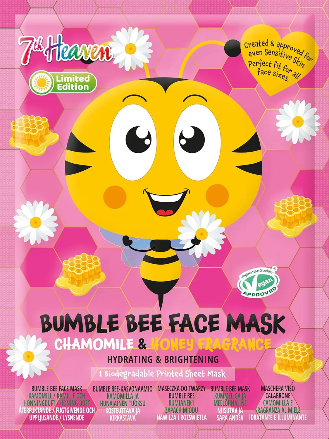 7th Heaven Bumble Bee Sheet Face Mask with Chamomile & Honey - Soothing & Hydrating