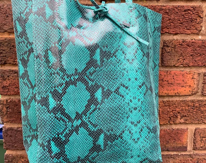 Ladies Italian Large Calf Leather Snake Slouch Hobo Shopper Shoulder Tote Handbag