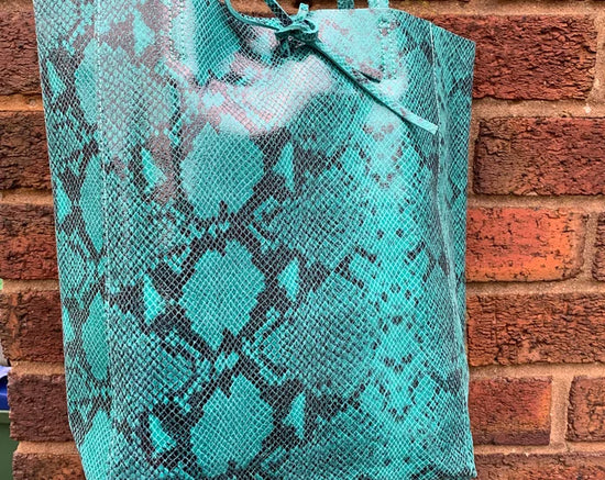 Ladies Italian Large Calf Leather Snake Slouch Hobo Shopper Shoulder Tote Handbag