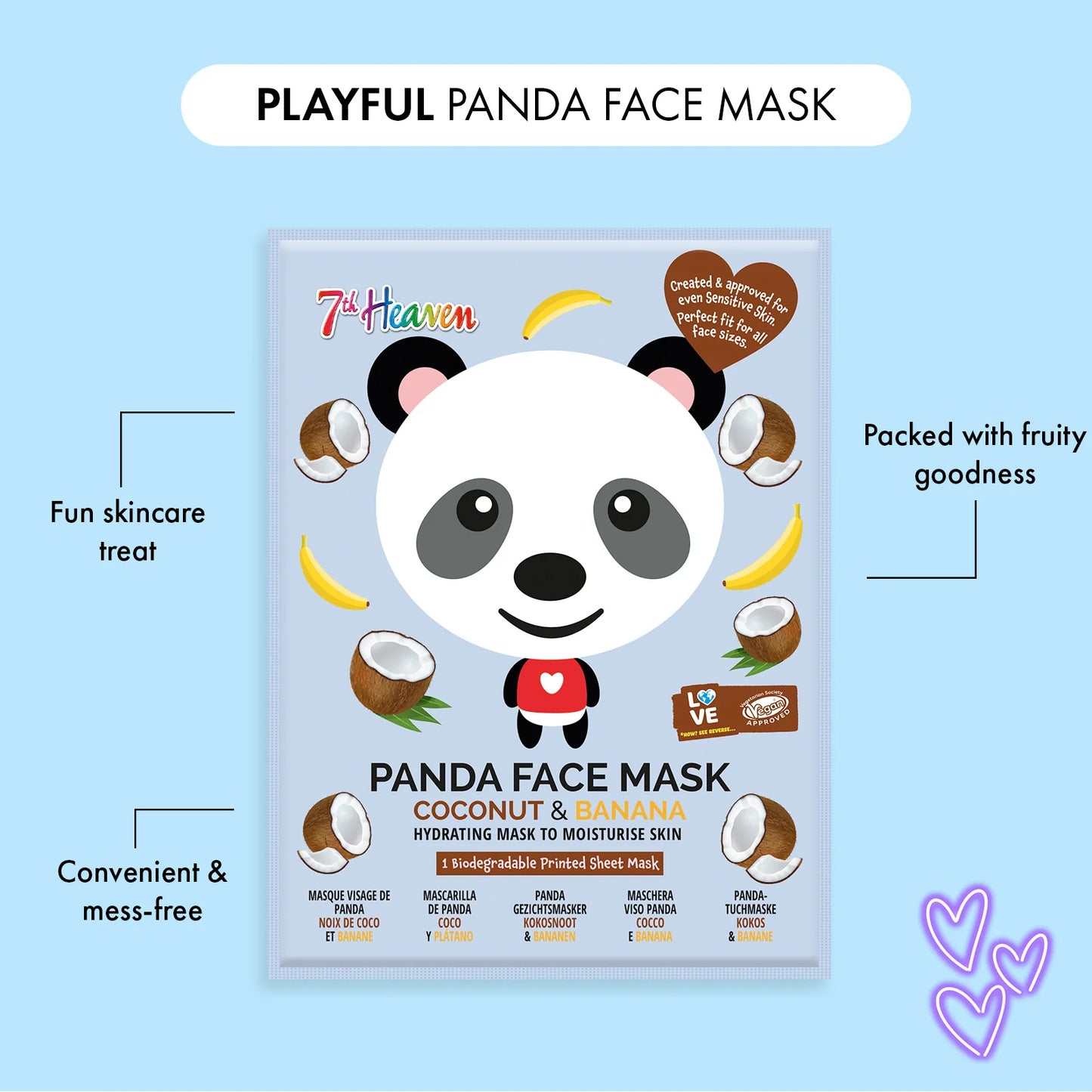 7th Heaven Go Wild Pamper Box Skincare Gift Set - 6 Printed Animal Face Masks and 1 Panda Headband Childrens Gift