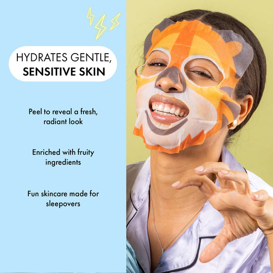 7th Heaven Go Wild Pamper Box Skincare Gift Set - 6 Printed Animal Face Masks and 1 Panda Headband Childrens Gift