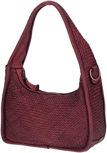 Italian Leather Raven Shoulder Hobo Bag for Women - Bordeaux