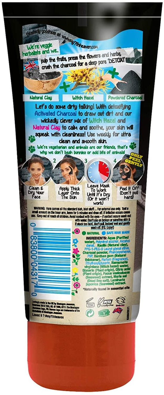 7th Heaven Charcoal and Black Clay Peel Off Mask 100ml Tube with Witch Hazel for Ultra Clean and Smooth Skin, Suitable for Oily, Normal and Combo Skin Types