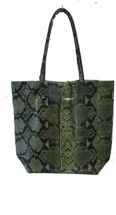 Ladies Italian Large Calf Leather Snake Slouch Hobo Shopper Shoulder Tote Handbag
