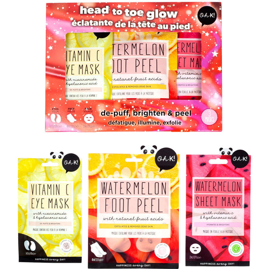 Oh K! Head to Toe Glow Set – Vitamin C & Watermelon Infused Biodegradable Masks for Brightening