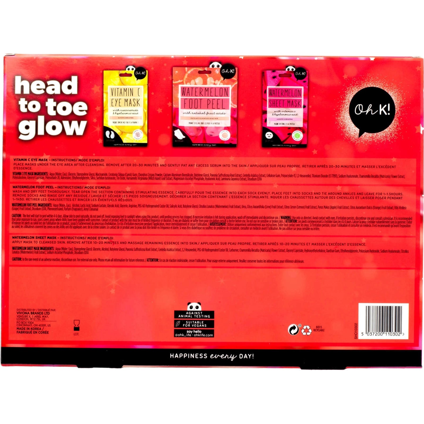 Oh K! Head to Toe Glow Set – Vitamin C & Watermelon Infused Biodegradable Masks for Brightening