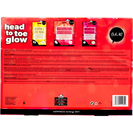 Oh K! Head to Toe Glow Set – Vitamin C & Watermelon Infused Biodegradable Masks for Brightening