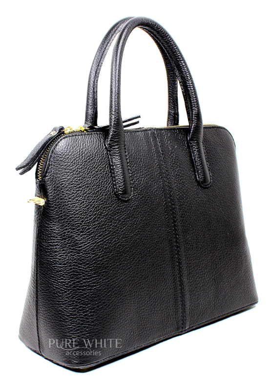 Italian Leather Top Handle Handbag with Detachable Shoulder Strap
