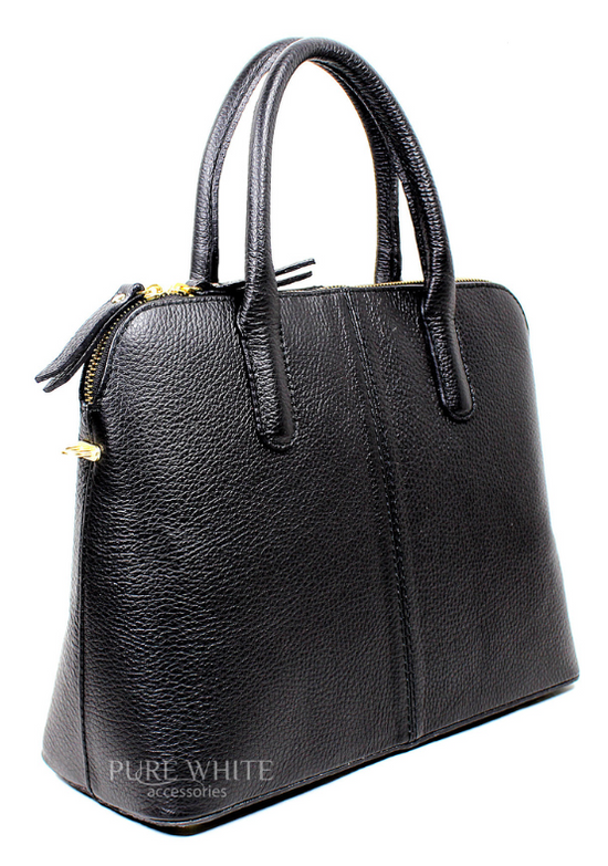 Italian Leather Top Handle Handbag with Detachable Shoulder Strap