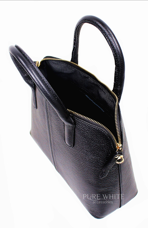 Italian Leather Top Handle Handbag with Detachable Shoulder Strap