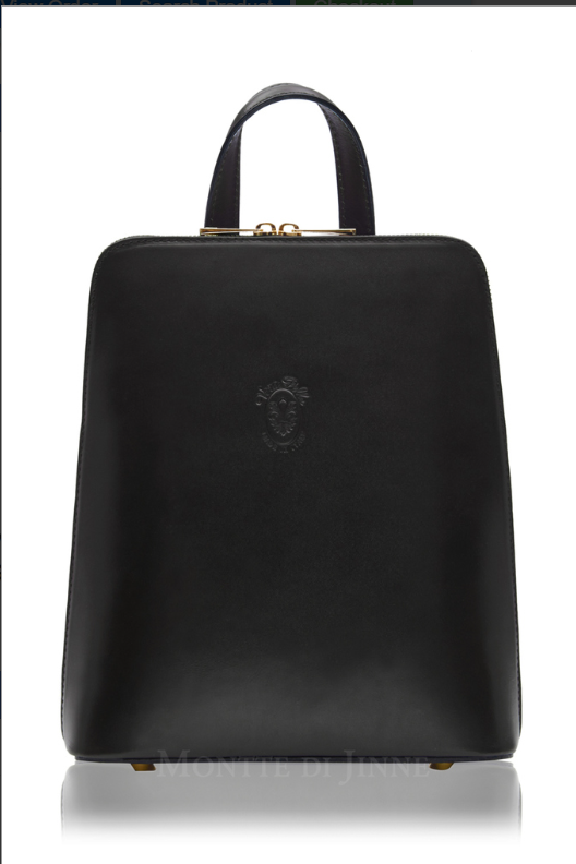 Italian Leather Back Pack in Black with Gold Accessories