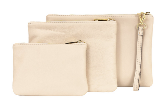 Italian Leather Cream Clutch handbags, Set of 3
