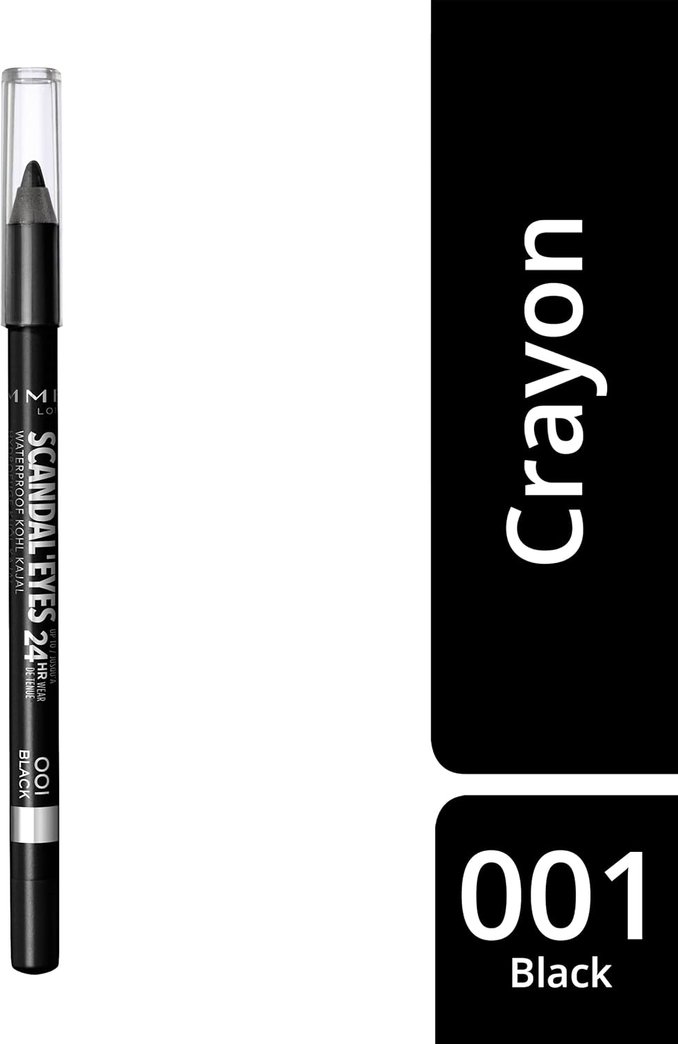 Rimmel London Scandal'eyes Eyeliner - Waterproof Khol - 24hr Wear, Smudge-proof - Ultra Smooth & Creamy Formula - High Intensity Colour - 001 Black - 1.3g