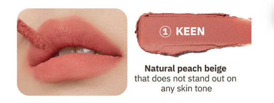 Moonshot Performance Lip Blur Fixing Tint #01 Keen: Warm-tone soft peachy beige colour