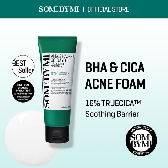 SOME BY MI AHA BHA PHA 30 Days Miracle Acne Clear Foam Cleanser 100ml - Exfoliating Cleanser with AHA BHA PHA - Salicylic Acid & Tea Tree Acne Face Wash for Blemish-Prone Skin - Korean Skincare