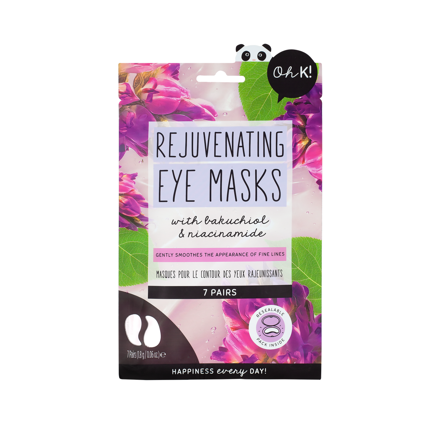 Oh K! Under Eye Masks, Fine Line Smoothing, Reduces Wrinkles, 7 Pairs, With Added Bakuchiol Vegan and Cruelty Free 26g