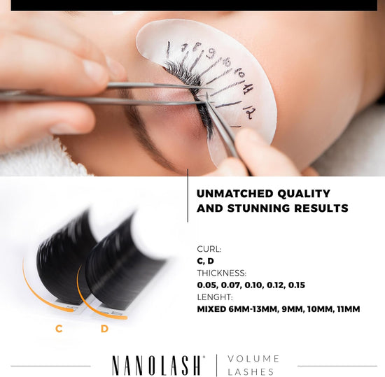 Nanolash Volume Lashes - false lashes for professional eyelash extensions, volume eyelash extensions (0.05 C, 11mm)