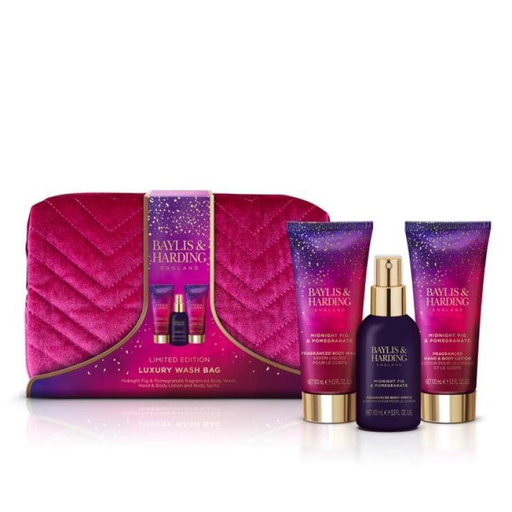 Baylis & Harding Midnight Fig & Pomegranate Deluxe Wash Bag Gift Set - Vegan Friendly