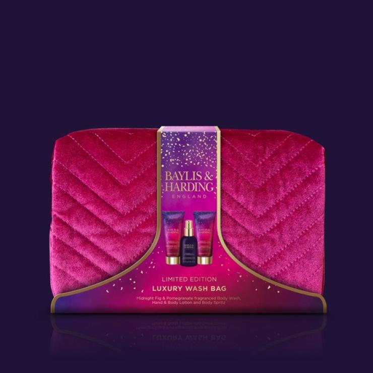 Baylis & Harding Midnight Fig & Pomegranate Deluxe Wash Bag Gift Set - Vegan Friendly