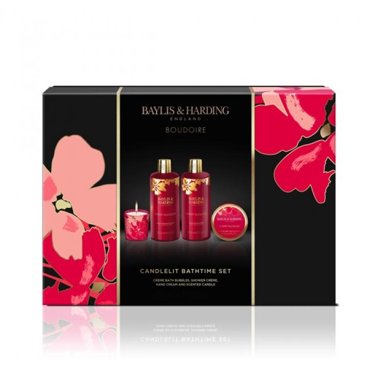 Baylis & Harding Boudoire Cherry Blossom Luxury Candlelit Bathing Gift Set - Vegan Friendly