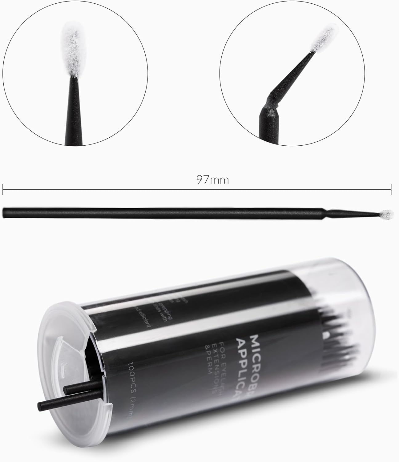 Nanolash Microbrush Applicators 100 pcs - eyelash microbrushes, disposable eyelash applicators, micro brushes for eyelash extensions (2 mm)