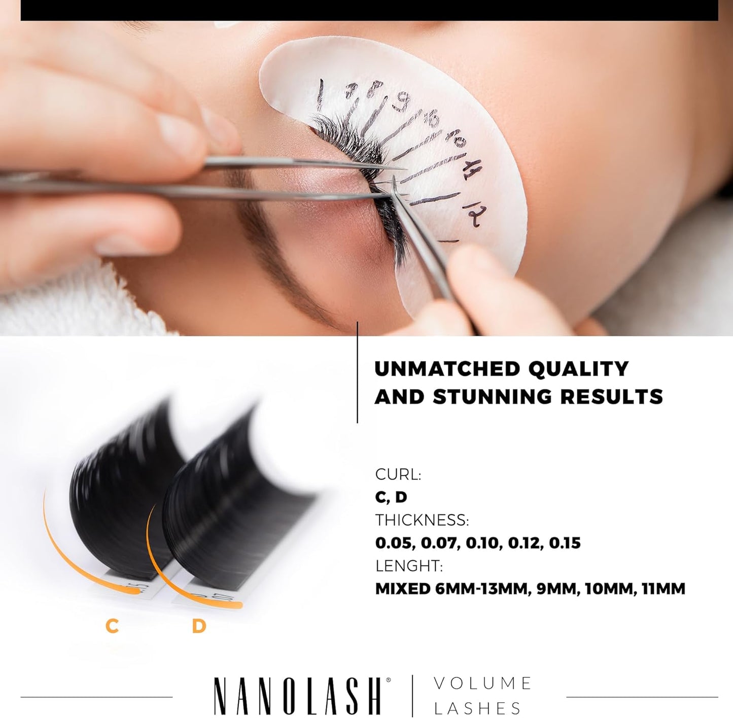 Nanolash Volume Lashes - false lashes for professional eyelash extensions, volume eyelash extensions (0.07 C, MIX 6-13mm)