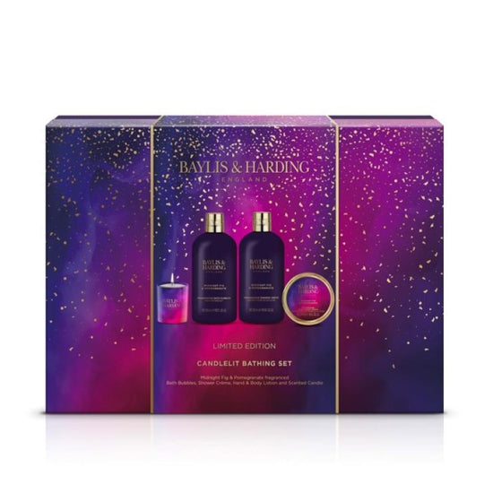 Baylis & Harding Midnight Fig & Pomegranate Luxury Candlelit Bathing Gift Set - Vegan Friendly