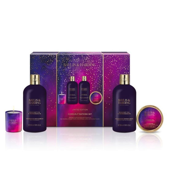 Baylis & Harding Midnight Fig & Pomegranate Luxury Candlelit Bathing Gift Set - Vegan Friendly