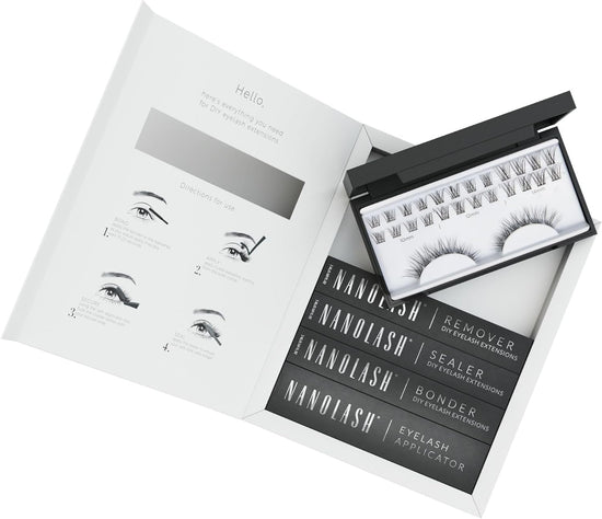 Nanolash DIY Eyelash Extensions Starter Kit - cluster lashes with bonder, sealer, remover, apllicator, home lash extensions kit (CLASSY)