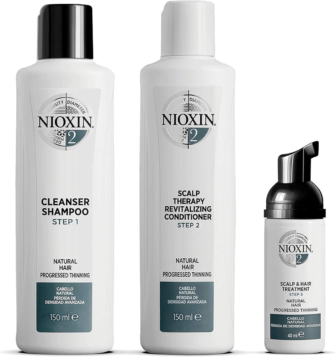 Nioxin 3-Part System | System 2 | Natural Hair with Progressed Thinning Hair Treatment | Scalp Therapy | Hair Thickening Treatment