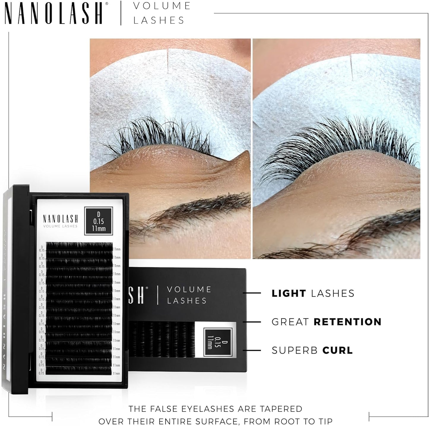 Nanolash Volume Lashes - false lashes for professional eyelash extensions, volume eyelash extensions (0.07 C, 10mm)