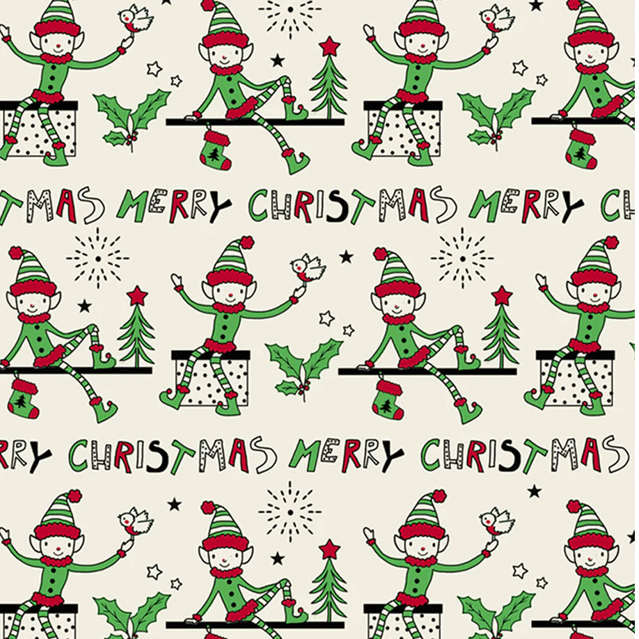 Uniqueco Printed FSCM Elf Merry Christmas Elf Red/Green on Cream