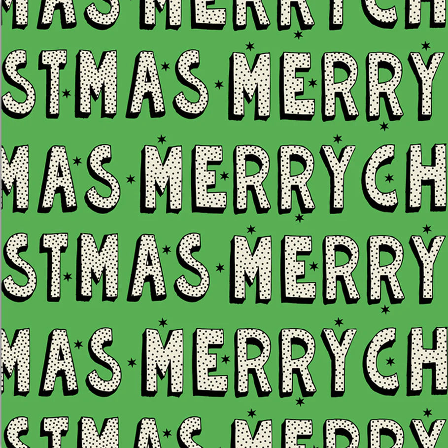 Uniqueco Printed Elf Merry Christmas Green Roll of Wrap 2m