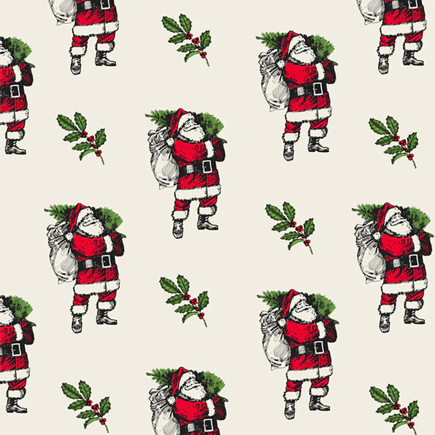 Uniqueco Printed FSCM Vintage Christmas Santa Flat Sheet Wrapping Paper