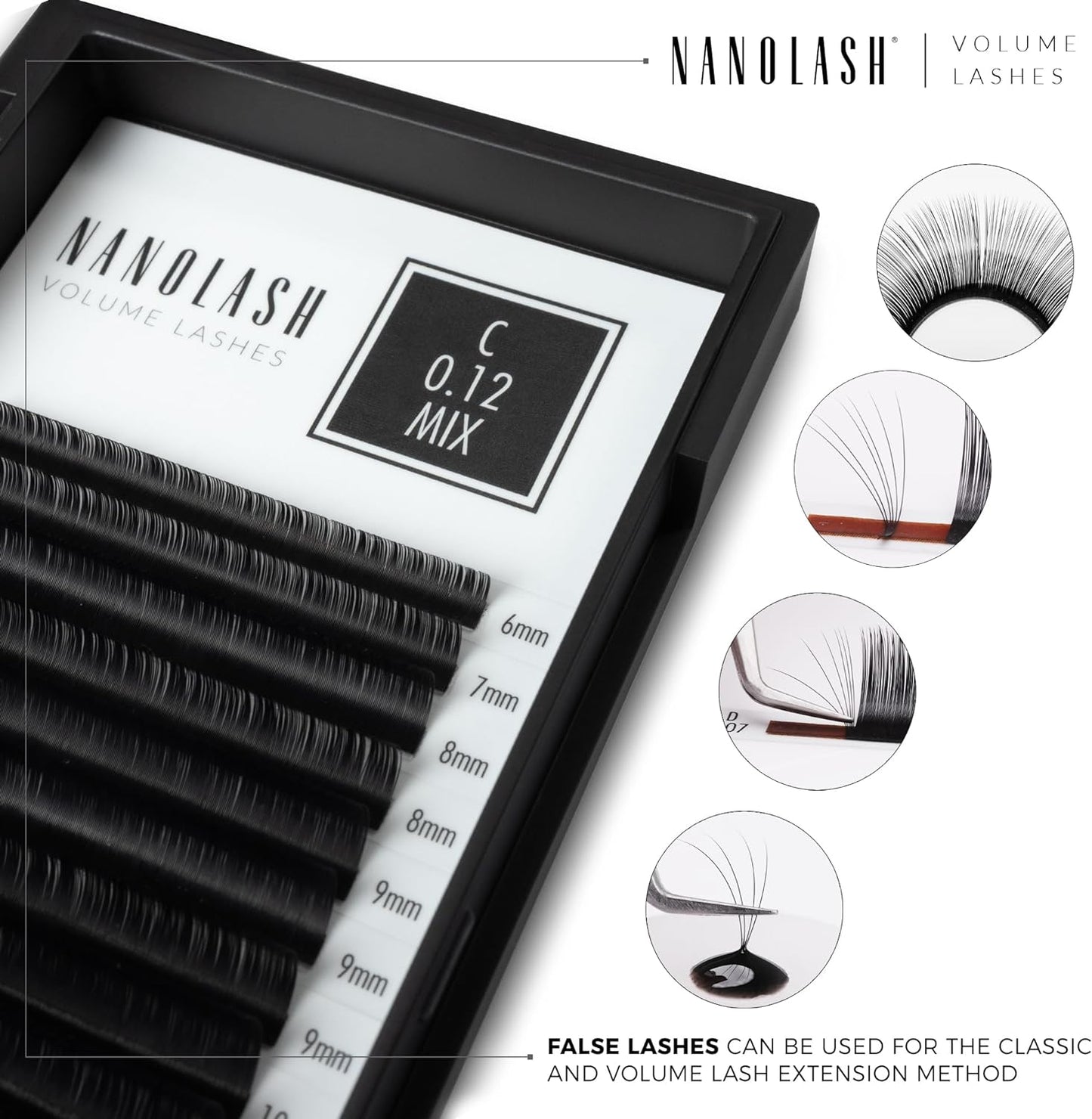 Nanolash Volume Lashes - false lashes for professional eyelash extensions, volume eyelash extensions (0.07 C, 11mm)