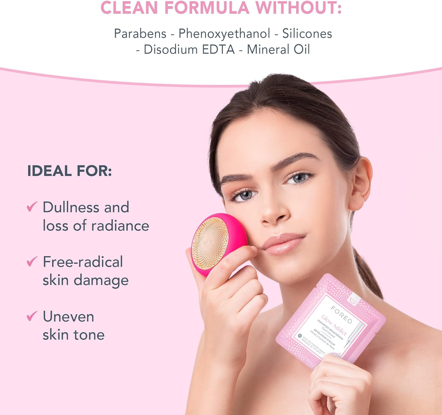 FOREO Glow Addict UFO Activated Facial Mask for Dullness & Loss of Radiance, 6 pack, Advanced Brightening, Pearl Extract & Vitamin E, Clean Formula, Cruelty-free, Compatible with all UFO devices