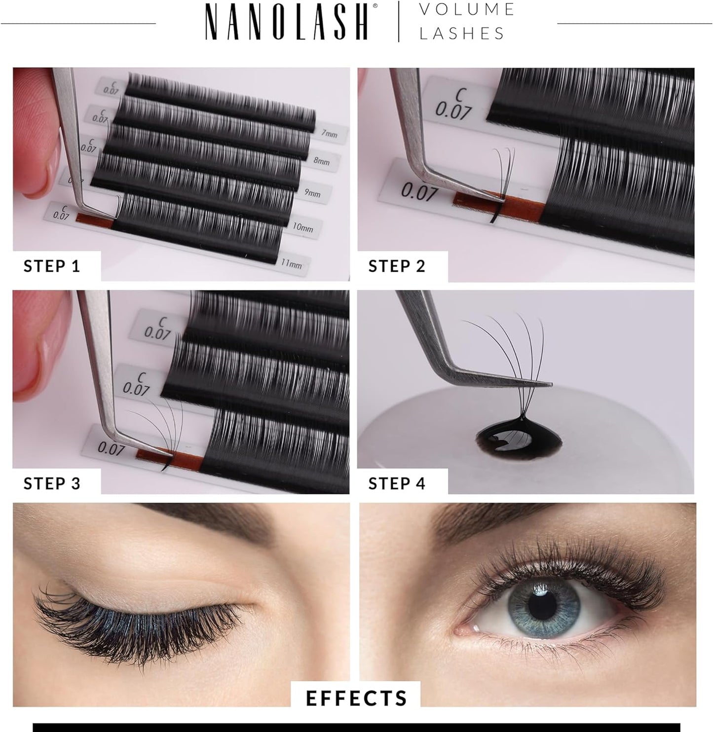 Roll over image to zoom in Nanolash Volume Lashes - false lashes for professional eyelash extensions, volume eyelash extensions (0.10 C, MIX 6-13mm)